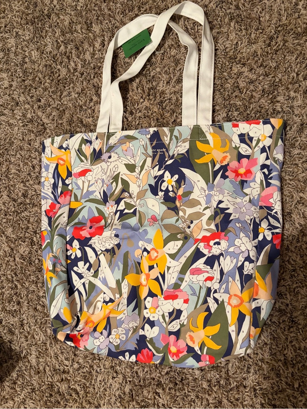 kate spade Navy Floral Canvas Tote with White Straps